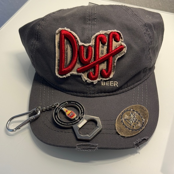 The Simpsons Duff Beer Hat NWT + Bottle Opener Keychain Universal Studios - Picture 1 of 6